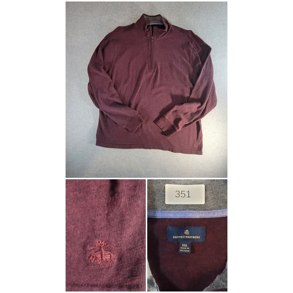 Brooks Brothers Mens XXL Burgundy Cotton Quarter Zip Pullover Sweater‎ Logo